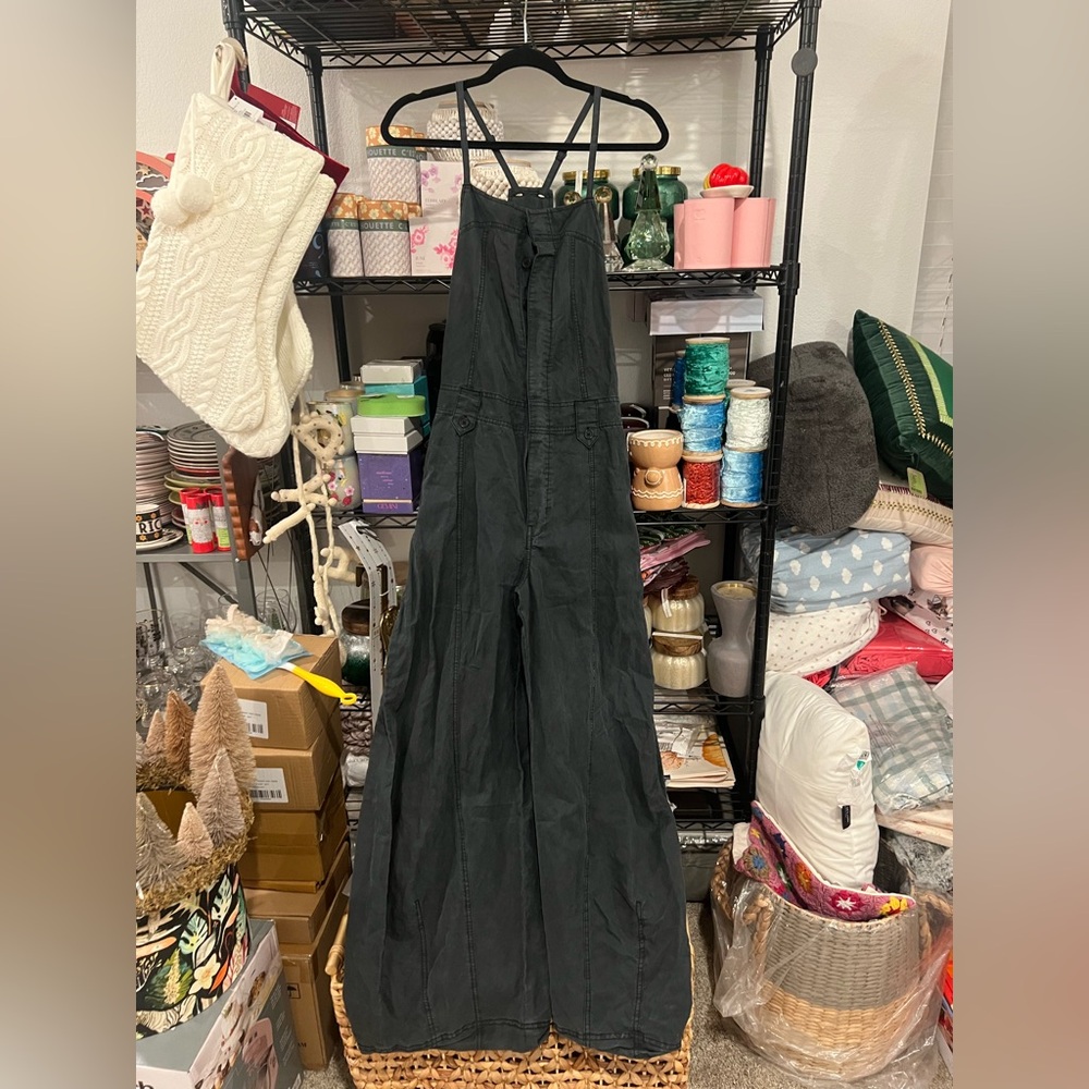Free People Washed Black Wide-Leg Jumpsuit - Picture 5 of 9